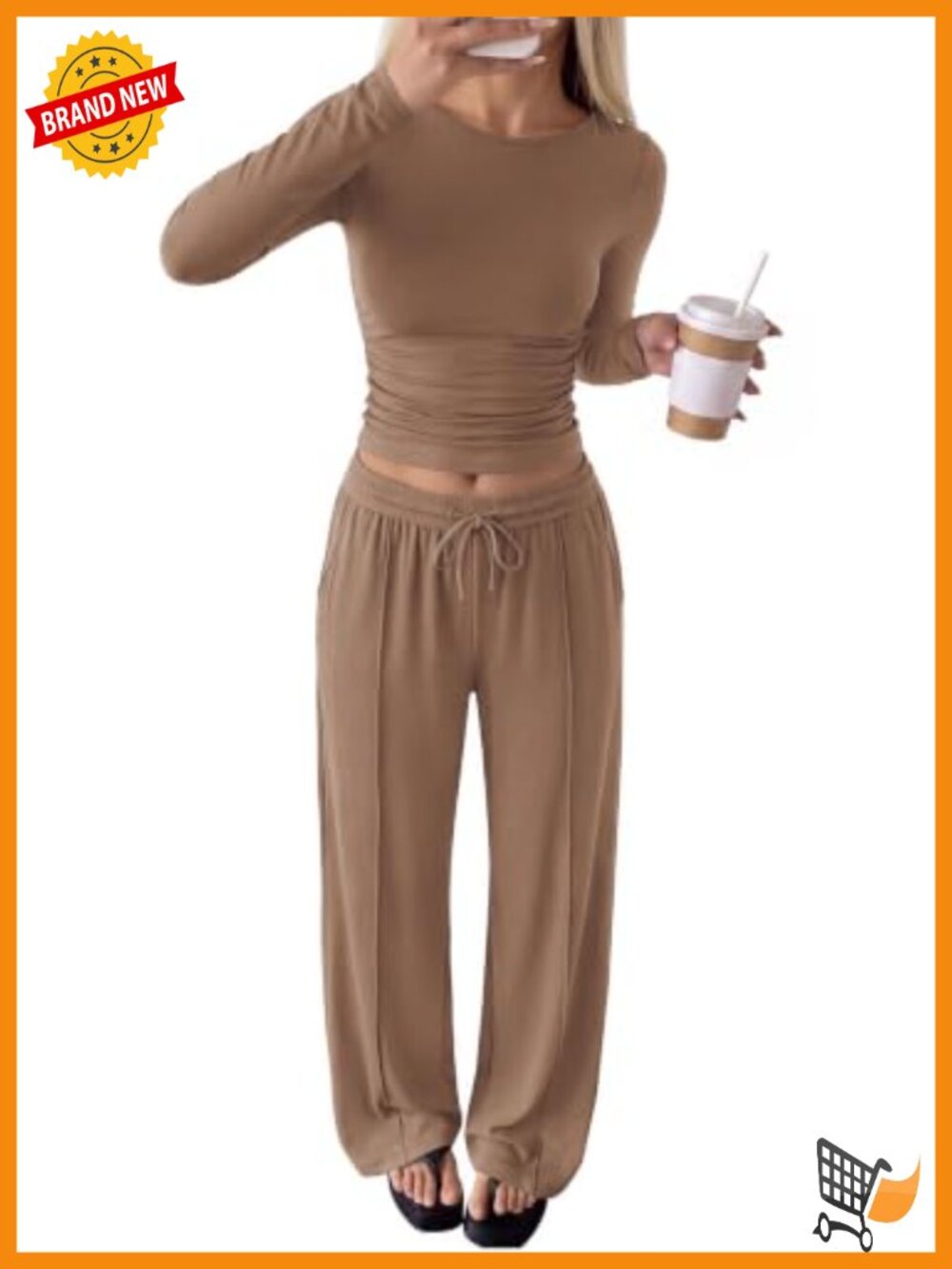 2 Piece Lounge Set Long Sleeve Top Wide Leg Palazzo Pants Travel Outfit